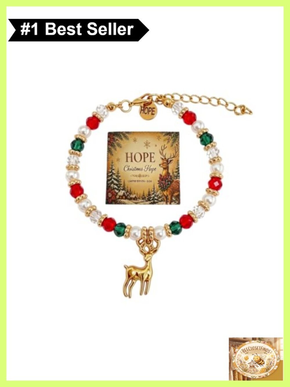 Christmas Beaded Stretch Bracelet Crystal Faux Pearl Charms Women Holiday